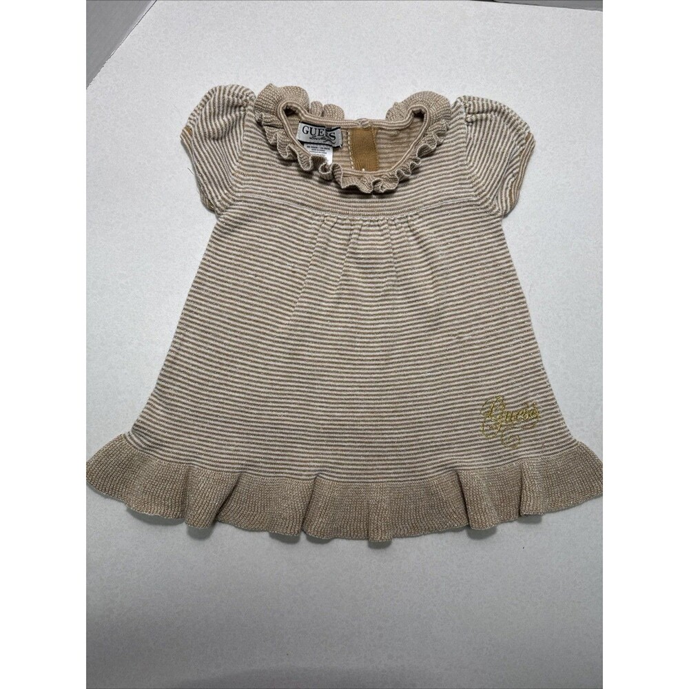Infant Guess Baby Girl 12 months Gold Striped Dress With Bloomers - Sparkly